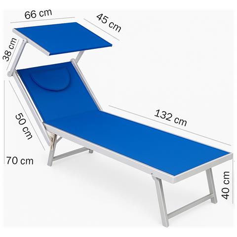 Lettino Sdraio Reclinabile Per Mare Piscina E Giardino Total Blu Con Parasole - Foto 5