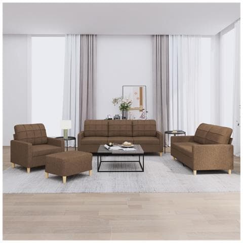 Set di Divani 4 pz con Cuscini Marrone in Tessuto - Foto 2