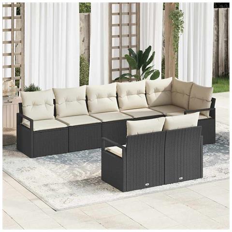 Set divano da giardino  8 pezzi con cuscini neri in polyrattan, Divano da giardino  2 posti con storage e cuscini neri in polyrattan - Foto 2