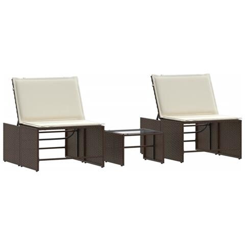 Lettini Prendisole 2 pz con Tavolino Marrone in Polyrattan - Foto 1