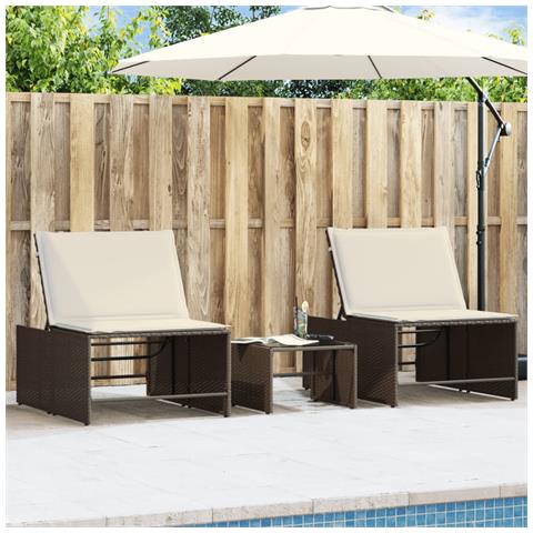 Lettini Prendisole 2 pz con Tavolino Marrone in Polyrattan - Foto 2