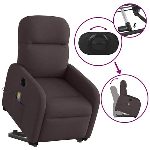 Poltrona Alzapersona Massaggio Elettrica Marrone Scuro Tessuto - Foto 9