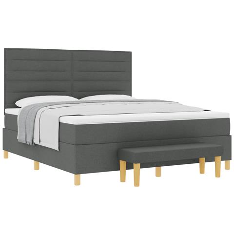 Letto a Molle con Materasso & Panchina Grigio Scuro 180x200 cm Tessuto - Foto 1