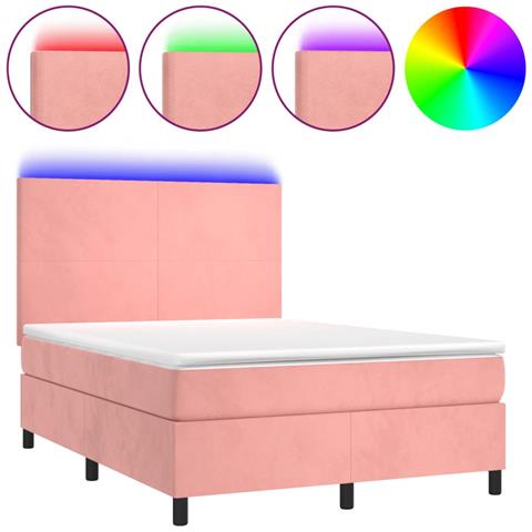 Letto a Molle con Materasso e LED Rosa 140x190 cm in Velluto - Foto 1