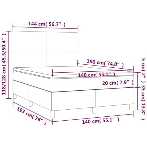 Letto a Molle con Materasso e LED Rosa 140x190 cm in Velluto - Foto 8