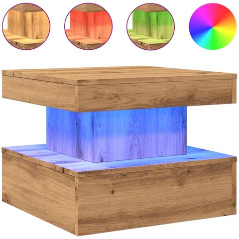Tavolino da Salotto con Luci LED Rovere Artigianale 50x50x40 cm - Foto 1