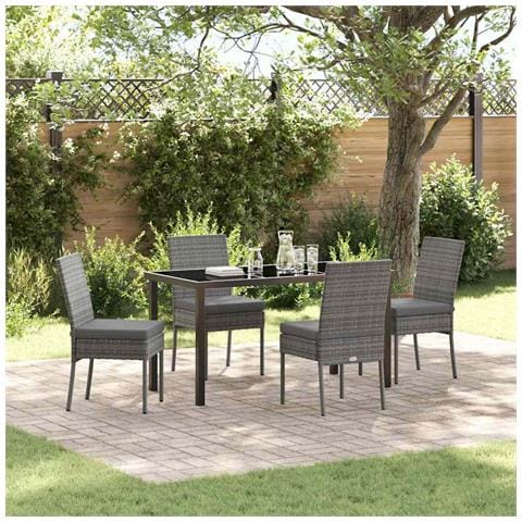 Set da Pranzo per Giardino 5 pcs Grigio Poly Rattan - Foto 2