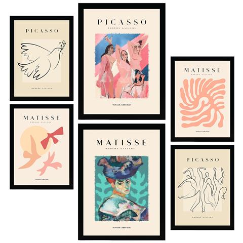 Set Di 6 Stampe Stampe Di Corpi Di Picasso E Matisse Del Fauvismo E Del Surrealismo Per L'interior Design A3 & A4 Senza Cornice - Foto 1