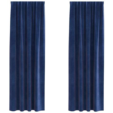 Tende con tende 2 pcs Blu scuro 140 x 260 cm Velluto - Foto 1