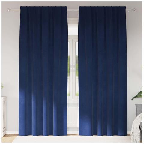 Tende con tende 2 pcs Blu scuro 140 x 260 cm Velluto - Foto 2