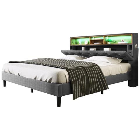 Letto Matrimoniale Innovativo Con Stoccaggio Nella Testiera E Illuminazione Led - Foto 1