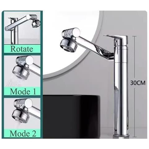 Rubinetto per lavabo da bagno, Blackswan, tipo M333, modello girevole cromato alto, con 2 modalità e beccuccio mobile, misura 30 cm - Foto 2