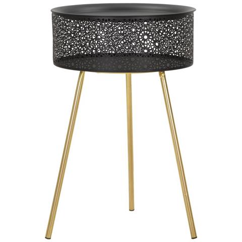 Tavolino Blacky In Ferro Nero E Oro Con Cesto — Ø 40x65 Cm - Foto 1
