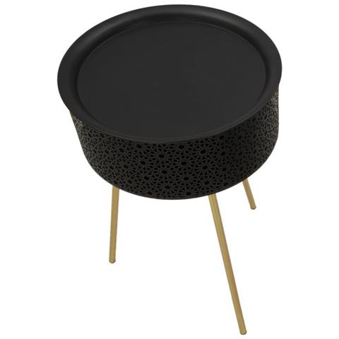 Tavolino Blacky In Ferro Nero E Oro Con Cesto — Ø 40x65 Cm - Foto 2