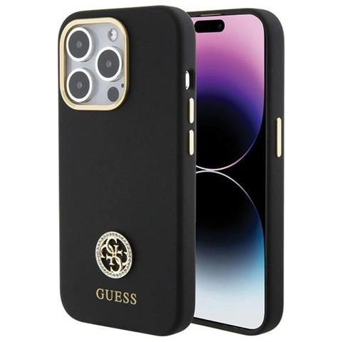 Guess Custodia In Silicone Con Logo E Cristalli Per Iphone 15 Pro - Nera - Foto 1