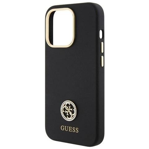 Guess Custodia In Silicone Con Logo E Cristalli Per Iphone 15 Pro - Nera - Foto 2