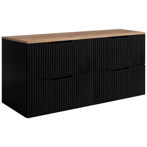 Mobile sottolavabo per bagno, Bianco e nero, 120 cm, 4 cassetti con chiusura ammortizzata, Mobili da bagno moderni - Foto 1