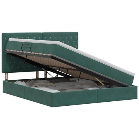Letto con contenitore e materasso Verde Scuro 140 x 200 cm - Foto 1