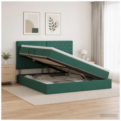 Letto con contenitore e materasso Verde Scuro 140 x 200 cm - Foto 2