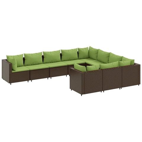 Set Divani da Giardino 10pz con Cuscini in Polyrattan Marrone - Foto 1