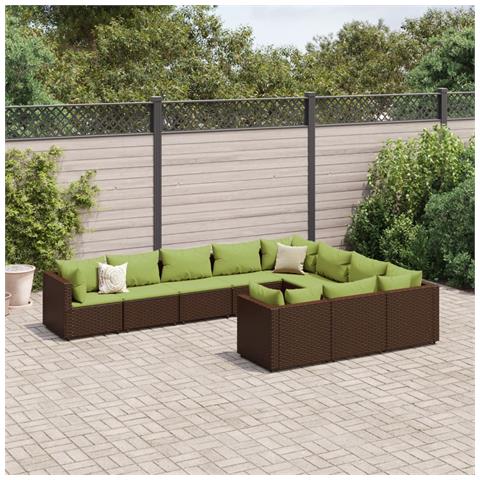 Set Divani da Giardino 10pz con Cuscini in Polyrattan Marrone - Foto 2