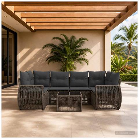 Set Divano da Giardino 7 pz Grigio polyrattan - Foto 2