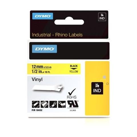 Nastro in Vinile Adesivo Permanente per Etichettare Formato 12 mm x 5.5 m Nero su Giallo - Foto 1