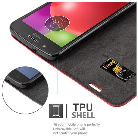 Custodia Compatibile Con Motorola Moto E4 In Rosso Mela - Coperchio Protettiva Con Chiusura Magnetica, Funzione Stand E Tasca Per Le Carte - Foto 2