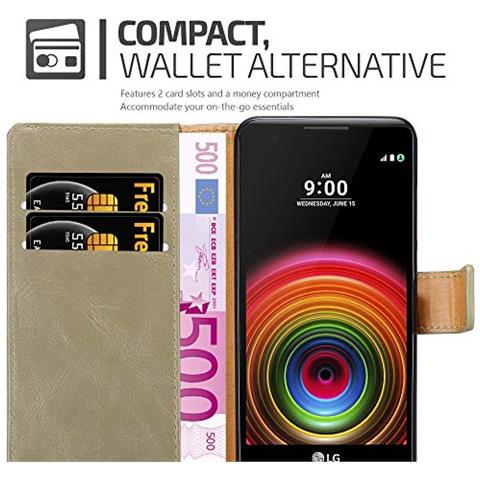 Custodia Compatibile Con Lg X Power In Marrone Cappuccino - Coperchio Protettiva Con Chiusura Magnetica, Funzione Stand E Tasca Per Le Carte - Foto 2