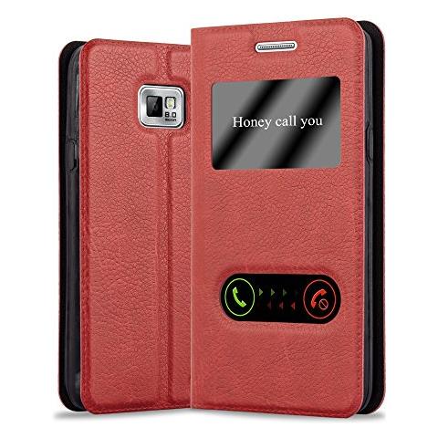 Custodia Compatibile Con Samsung Galaxy S2 / S2 Plus In Rosso Zafferano - Coperchio Protettivo Con Chiusura Magnetica, Funzione Stand E 2 Finestre Di Visualizzazione - Foto 1