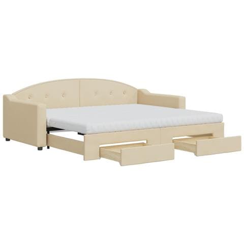 Divano Letto Estraibile Con Cassetti Crema 90x200 Cm In Tessuto - Foto 1