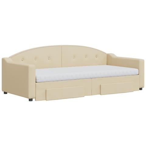 Divano Letto Estraibile Con Cassetti Crema 90x200 Cm In Tessuto - Foto 9