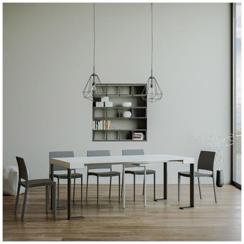 Consolle Allungabile 90x40/300 Cm Tecno Telaio Antracite - Bianco Frassino - Foto 6