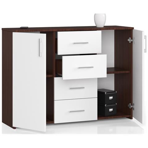 Cassettiera K45, 2 ante e 4 cassetti, 110x35x80 cm, Weng? e Bianco - Foto 2