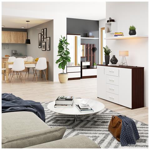 Cassettiera K45, 2 ante e 4 cassetti, 110x35x80 cm, Weng? e Bianco - Foto 5