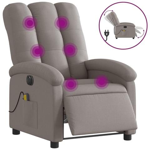 Poltrona Massaggiante Reclinabile Elettrica Tortora In Tessuto - Foto 1