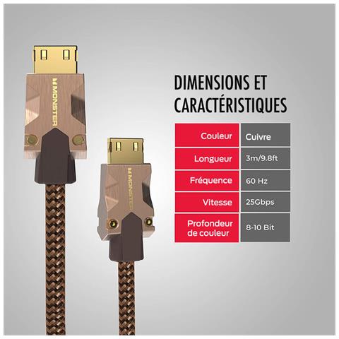 Cavo Hdmi M2000 Uhd 4k Hdr10+ 25 Gbit/s 3m, Marrone Chiaro - Foto 2
