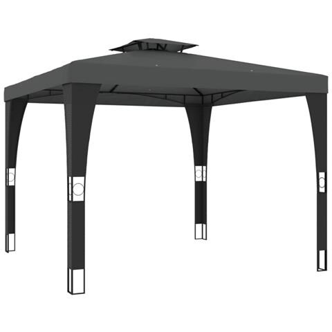 Gazebo Con Tetto Doppio Antracite 2,98x2,98 M In Acciaio - Foto 1