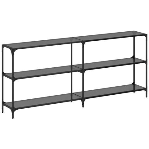 Tavolino Consolle Con Piano In Vetro Nero 194,5x30x81cm Acciaio - Foto 2