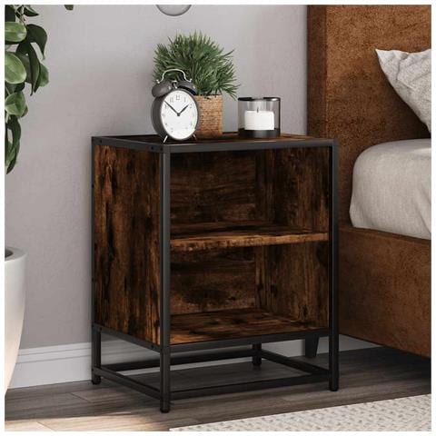 Comodino Rovere Fumo 40x31x50 Cm Legno Multistrato E Metallo - Foto 1
