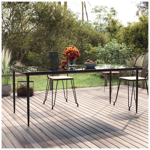 Tavolo Pranzo Giardino Nero200x100x74 Acciaio E Vetro Temperato - Foto 1
