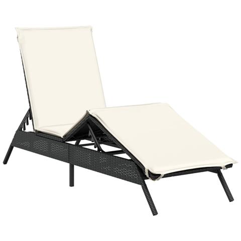 Lettino Prendisole con Cuscino Nero in Polyrattan - Foto 1