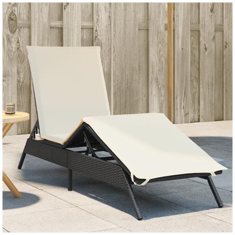 Lettino Prendisole con Cuscino Nero in Polyrattan - Foto 2