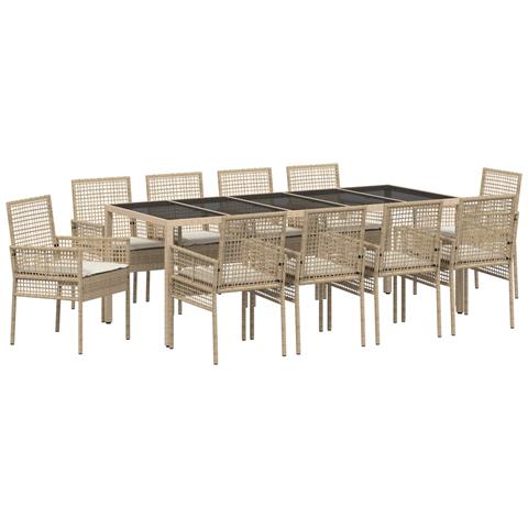 Set da Pranzo per Giardino da 11 Pezzi con Cuscini Beige Polyrattan - Foto 1