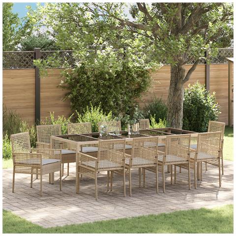 Set da Pranzo per Giardino da 11 Pezzi con Cuscini Beige Polyrattan - Foto 2