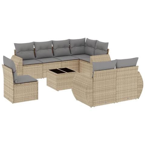 Set Divano da Giardino 9 pz con Cuscini Beige in Polyrattan - Foto 1