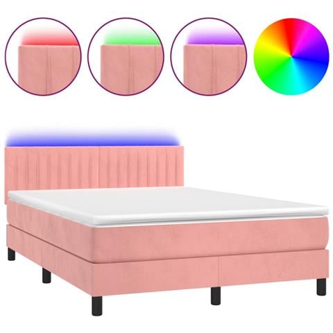 Letto a Molle con Materasso e LED Rosa 140x190 cm in Velluto - Foto 1