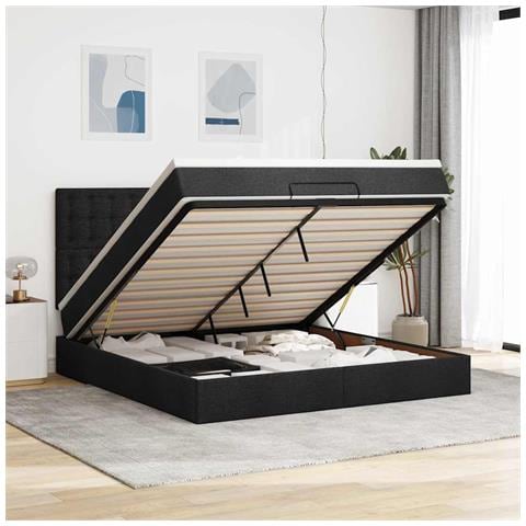 Struttura Letto Pouf con Materasso Nero 180x200 cm in Tessuto - Foto 2