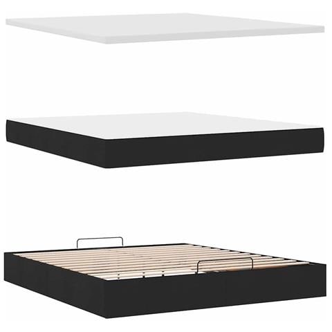 Struttura Letto Pouf con Materasso Nero 180x200 cm in Tessuto - Foto 9