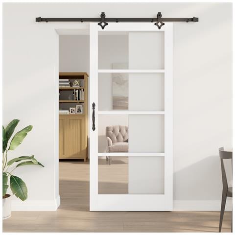 "Set porta scorrevole  con hardware ""ORKDAL"" Bianco Legno Massello & Vetro, Porta interna  con vetro ""ORKDAL"" Bianco 93x211x4 cm" - Foto 2